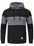 YuKaiChen Herren-Pullover, Kapuzen-Sweatshirt, Farbblock, langärmelig, lässiger Kapuzenpullover mit Kanga-Taschen, Schwarz, Tiefgrau, Schwarz, L