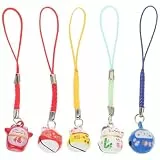 TOYANDONA Japanischer Maneki Neko Glückskatze Handyanhänger Kupfer Winkekatze Schellen Glöckchen Handyschmuck für DIY Schlüsselanhänger Auto Tasche Geldbörse Rucksack Glücksanhänger Deko 5 Stück