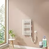 Heilmetz Smart WiFi Badheizkörper Elektrisch 70x40cm Elektrischer Handtuchtrockner mit Thermostat und Timer-Funktion Gerade Handtuchheizkörper Weiß 300W
