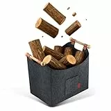 Siegvoll Holzkorb für Kaminholz aus Filz, großer Kaminholzkorb 45x32x40cm, faltbare Filztasche mit rutschfestem Griff für Aufbewahrung – robuster Brennholzkorb für Kamin – Geschenke zu Weihnachten