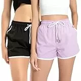 riemot 2 Pack Badeshorts Damen Schnelltrocknend Kurze Sporthose Yogahose Trainingshose Atmungsaktiv Schwimmshorts Sommer Badehose UV Schutz Strandshorts Boardshorts,Schwarz Lila,M