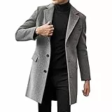 Generisch Wintermantel Herren Wollmantel Slim Fit Mantel Winter Windjacke Business Trenchcoat Herrenmantel Einfarbig Winterjacke Herbstmantel Übergangsmantel Trench Coat Warme (Grey, M)