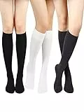 SATINIOR Baumwoll Kniestrümpfe Lässige Feste Strickstrümpfe Stiefelstrümpfe für Frauen (Schwarz, Dunkelgrau, Weiß, 3)