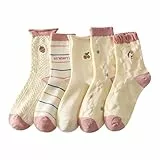Socken Set für Damen im romantischen Stil - Perfekt zu Mary Janes und Lolita-Fashion - 5 Unikate mit Blumenstickerei & Rüschen für einen bezaubernden Akzent Geschenk für Frauen Mädchen