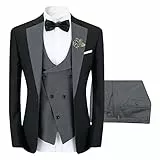Sliktaa Anzug 3 Teilig Herren Business Smoking Anzüge Slim Fit Herrenanzug Formell Sakko Weste Hose Set Hochzeit Party Grau XL