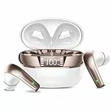 Bluetooth Kopfhörer, Kopfhörer Kabellos Bluetooth 5.4 HiFi-Klangqualität mit ENC Mikrofon, 47Std Spielzeit Mini In Ear Ohrhörer mit IP7 Wasserdicht, Ohrhörer mit LED Anzeige für IOS/Android Weißgold
