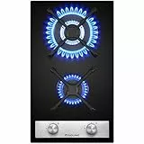 GASLAND GH30BF Glas Gaskochfeld Einbau Glas Kochfeld 2 Flammig, 30 cm Gas Einbau Autark Gaskochfeld, 5200 W Butan-Gasherd, Butan Gas Kochfeld mit Wok Brenner, LPG/Erdgas