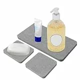 VGECEE 3 Stück Wasserabsorbierender Stein für Spüle Kieselgur Untersetzer Saugfähige Diatomit Untersetzer Tablett Steintablett Seifenschale Stein Schnell Trockenmatte für Schwämme, Bürsten, Seife