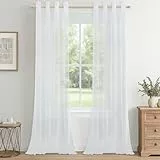 CUTEWIND Schlafzimmer Gardinen und Vorhänge 2er Set, Vorhang Wohnzimmer Modern, Gardinen mit Ösen Transparent Vorhänge Weiss Durchsichtig, Ösenvorhang Gardinenschals 245 cm Lang, 140 cm Breit