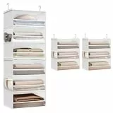 SONGMICS Hängeorganizer, Schrank-Organizer, Hängeregal aufteilbar, Hängeaufbewahrung, faltbar und platzsparend, Metallhaken und Bambus-Einsätze, wolkenweiß RCH007W01