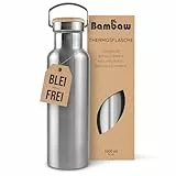 Bambaw Edelstahl Trinkflasche 1 l | Isolierte Thermosflasche für Sport, Büro, Schule, Outdoor | Auslaufsicher & ohne Plastik | Langlebige Wasserflasche für heiße & kalte Getränke | Metall Flasche
