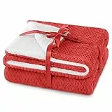 AmeliaHome Kuscheldecke 70x150 cm zarte Steppung Sherpa Lammfelloptik Wohndecke Shleepy Rot