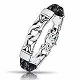 COOLMAN Herren Lederarmband schwarz 22.3 cm mit Edelstahl Verschluss Armbänder Tolles Geschenke für Männer (mit Schmuckschatulle)