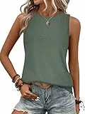 BAISHENGGT Damen Tank Tops Sommer Rundhals Ärmellos Ausgehöhlt Basic T Shirt Oberteile Grün L