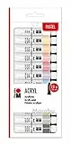Marabu 1210000000210 - Acrylfarbenset mit 12 Pastellfarben á 12 ml, deckende, matt glänzende Acrylfarben auf Wasserbasis, für Keilrahmen, Malkarton, Papier und Holz geeignet, schnell trocknend