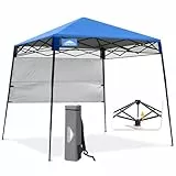 EAGLE PEAK Schräge Beine Faltbar Pavillon 2.4x2.4m Wasserdicht Camping Pop-up Faltpavillon mit Seitenteil, inkl. Rucksack, Blau