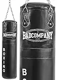 Bad Company Boxsack inkl. Heavy Duty Vierpunkt-Stahlkette I Leder Punching Bag, gefüllt I 120 x 35 cm - Schwarz