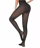 Jiuday Strumpfhosen Damen Winter Thermo Strumpfhose Fleece Gefütterte Winterstrumpfhose Hohe Taille Hintern Heben Ultraweich (85g Nein Fleece Mit Füß-Falsch Transluzent Schwarz,M)
