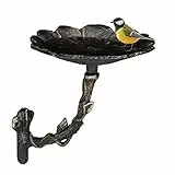 Relaxdays Vogeltränke aus Gusseisen, Blüte, Gartendeko, Wandmontage, Vogelfutterstelle, Wildvögel Wasserschale, bronze, 20 x 17 x 21 cm