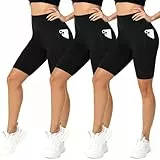 FuelMeFoot 3 Pack Radlerhose Damen mit Taschen High Waist Shorts Sporthose Kurze Blickdicht Sommer für Biker Gym Fitness Joggen Pilates. 01-Schwarz/Schwarz/Schwarz S/M