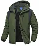 Zzkouine Winterjacke Herren Skijacke Warm Wasserdicht Outdoor jacken für Männer Winddicht Snowboardjacke mit Abnehmbarer Kapuze-feldgrau-L