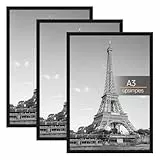 upsimples 3 Pack Bilderrahmen A3, A3 Bilderrahmen Schwarz für Fotogalerie, Einschubstreifen, Horizontale oder Vertikale Wandmontage