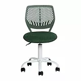Homy Casa Schreibtischstuhl aus Leinenstoff, ergonomischer Drehstuhl ohne Armlehne, höhenverstellbar, Bürostuhl, Heimbüro, für Kinder, Teenager, Dunkelgrün