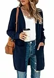 Saodimallsu Strickjacke Damen Lang Leicht Cardigan Langarm Open Front Strickpullover Einfarbig Freizeit Strickmantel Outerwear mit Tasche Dunkelblau L