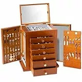 ProCase Schmuckkästchen Schmuckaufbewahrung Groß Holz Schmuckschatulle mit 7 Ebenen Schmuckkasten Schmuckbox Schmuck Organizer mit Spiegel, Schubladen für Ringe, Ohrringe -Braun