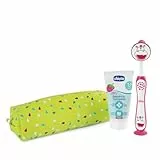 Chicco Kinderzahnbürste und Zahnpasta Set, mit praktischem Case, Set enthält Erdbeerzahnpasta und Zahnbürste mit weichen Borsten und Saugnapf, Reiseset, 3-6 Jahre, rot