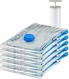 Amazon Basics Vakuumbeutel für Kleidung mit Luftdichtem Ventil und Handpumpe - Groß, 5er-Pack, Reißverschluss, Transparent