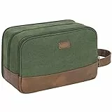 WANDF Kulturtasche für Herren Reise-Kulturtasche,Dopp-Kit aus Canvas,Wasserabweisende vegane Ledertasche für Rasierutensilien und Toilettenartikel (Grün)