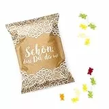 Logbuch-Verlag 25 festliche Give-Aways Gummibärchen Schön, dass du da bist Gastgeschenke braun weiß für Taufe & Hochzeit