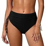PONCEAU Bikinihose Damen – Klassische Badehose mit Hoher Taille und Raffung Bikinihosen High Waist Bikini Hose für Frauen Strand Badeshorts Elastischer Bauchweg Schwimmhose