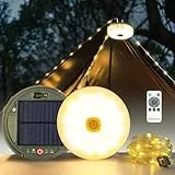 2-Pack Solar Camping Lichterkette Aufrollbar, 12M Tragbare Wasserdichte Campinglicht mit 8 Beleuchtungsmodi, Solarbetrieben und USB Wiederaufladbare Zeltlaterne mit Fernbedienung für Camping Wandern