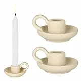 Grünara 2er Set Kerzenständer, Kerzenständer Stabkerzen aus Keramik, Kerzenhalter- Ideal für Schlafzimmer, Wohnzimmer Deko & Tischdeko, Kerzenleuchter - Beige