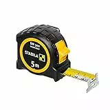 STABILA Taschenbandmaß BM 300, 5 m, Maßband mit doppelseitiger metrischer Skala, bruchsicheres PC/ABS-Gehäuse, SPIKES-Haken, Stahlband mit NYLON-WRAP-Ummantelung, Gürtel-Clip, MID-Genauigkeit
