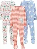 Simple Joys by Carter's Baby Mädchen 3-Pack Snug Fit Footed Cotton Pajamas Kleinkindschläfer, Herzen/Lama/Meereslebewesen, 5 Jahre (3er Pack)