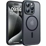 TOCOL für iPhone 15 Pro Max Hülle für MagSafe, Vollständiger Kameraschutz, Eingebauter Magnetring, Stoßfest Kratzfest Transluzente Matt Handyhülle für iPhone 15 Pro Max Case 6,7 Zoll, Schwarz
