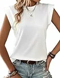 Zeagoo Tanktop Damen Elegant Cap Ärmel Top Basic Rundhals Tops Loose Fit Sommertop Ärmellose Bluse Weiß L