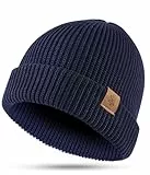 CAOZITOU Mütze Herren Damen Winter, Merino Warme Wintermütze Thermo Beanie Strickmütze Weiche Bequem für Outdoor Fahren Ski (DE/NL/SE/PL, Alphanumerisch, Einheitsgröße, Marineblau 02)
