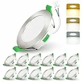 ALUSSO 12 Stück Einbaustrahler Led 68mm,4W LED Einbaustrahler Dimmbar AC 220-240V,Warmweiß 3000K Neutralweiß 4000K Kaltweiß 6500K IP44 Deckenspots für Badezimmer Küche Wohnzimmer,Nickel