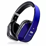 August EP650 - Bluetooth Kopfhörer v4.2 NFC mit aptX Low Latency - Stereo Over Ear Headphones Audio App kabellose Kopfhörer mit Mikrofon für Freisprecher tiefer Bass 15h Akku (Blau)