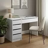 Bellamio Nore Schreibtisch in Weiß mit 5 Schubladen - Jugendschreibtisch 77x53x110 cm - Schminktisch & Schreibtisch Kombi - Computertisch mit Schubladen beidseitig montierbar – Bürotisch mit Stauraum