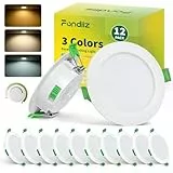Fondiiz LED Einbaustrahler 230V Dimmbar, 12er Set LED Spots 68mm Lochmaß, 5W Deckenspots Flach Warmweiß 2700K Neutralweiß 4000K Kaltweiß 6000K, IP44 Spots Deckenleuchte für Badezimmer Küche, Weiß