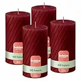 Bolsius Rustikale Stumpenkerzen – Geriffelt – Rot – 4er Set – 13 cm – Dekorative Haushaltskerzen – Mit natürlichem Pflanzenwachs – Ohne Palmöl