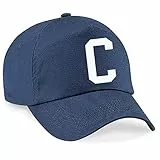 4sold Lässige 100% Baumwolle Atmungsaktiv Alphabet A-Z Marineblau Caps Weiß Brief Hut Hüte Unisex Jungen Mädchen Cap Baseball Kinder Mütze Kappe Buchstabe (C)