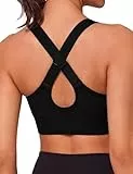 Litherday Sport BH Damen Starker Halt Push Up Sports Bra Crossback Sport-BHS Ohne Bügel Atmungsaktiv Herausnehmbare Polsterung Ideal für Laufen Fitness Training Schwarz M