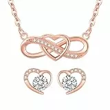 LYL.Adorer Schmuckset Damen, Roségold Halskette & Ohrringe Set, Unendlichkeit Herz Geschenk für Frauen