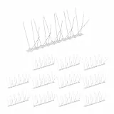 Relaxdays Vogelabwehr Spikes, 12er Set, HBT: 10,5 x 25 x 14 cm, Taubenabwehr Balkon & Dach, 4-reihig, Edelstahl, Silber